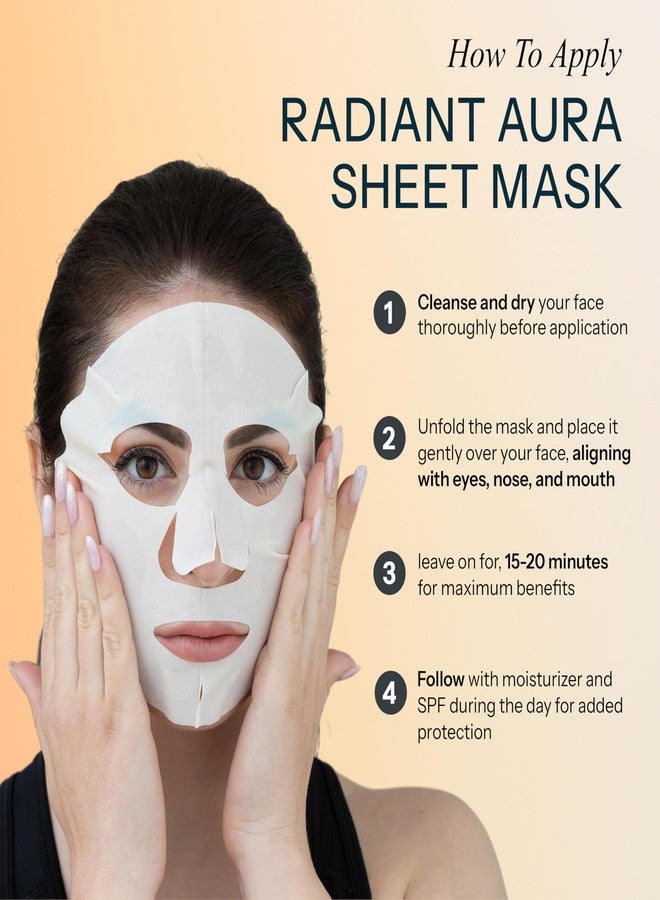 Radiant Aura Vitamin E & Vitamin C Sheet Mask – Dermatologist Tested, Anti Aging, Korean Skin Care – Deep Hydration, Softens Fine Lines, Fades The Look Of Dark Spots – Vegan, Clean Beauty – 5 Count - Image 4